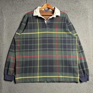 Vintage Polo Ralph Lauren Check Plaid Rugby Shirt Long Sleeve Large Made In USA